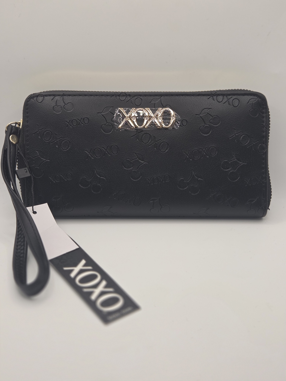 XOXO Black Embossed Wristlet with Gold Logo